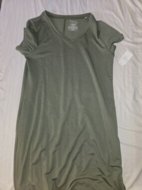 Time and Tru Olive Green V-Neck Midi Dress